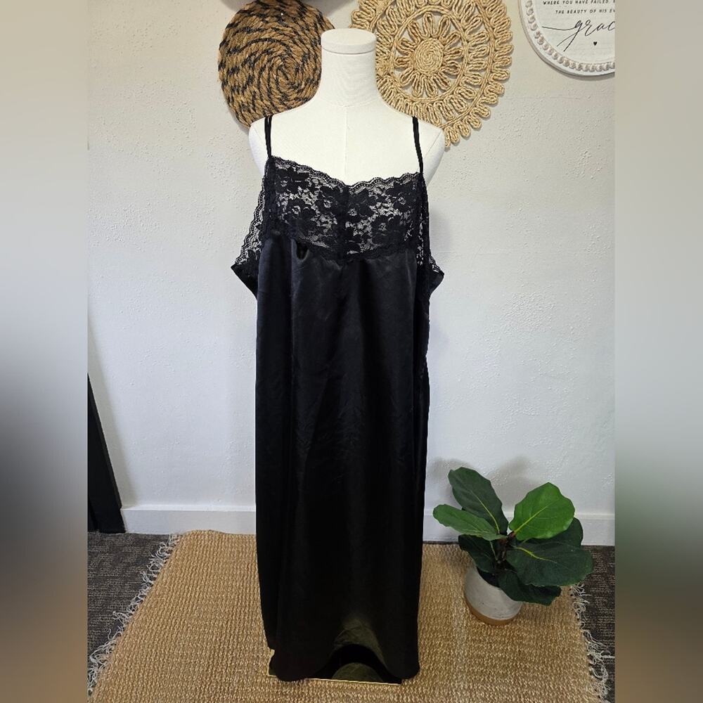 Amoureuse Black Slip Dress Negligee Nightie Lingerie Lace Maxi Womens Sz 2X